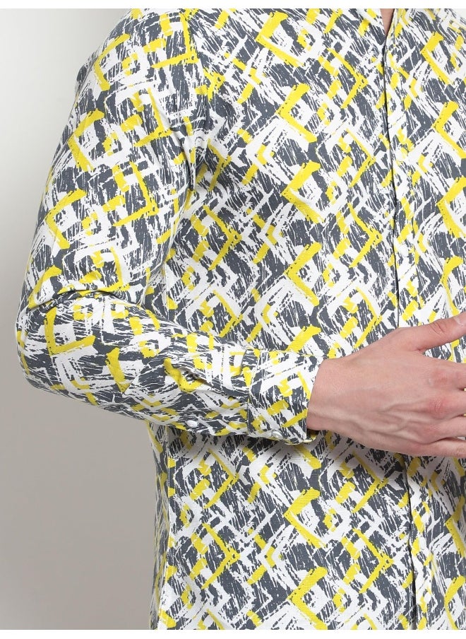 Beyoung Long Sleeve Yellow Abstract Printed Shirts for Men  - Image 2
