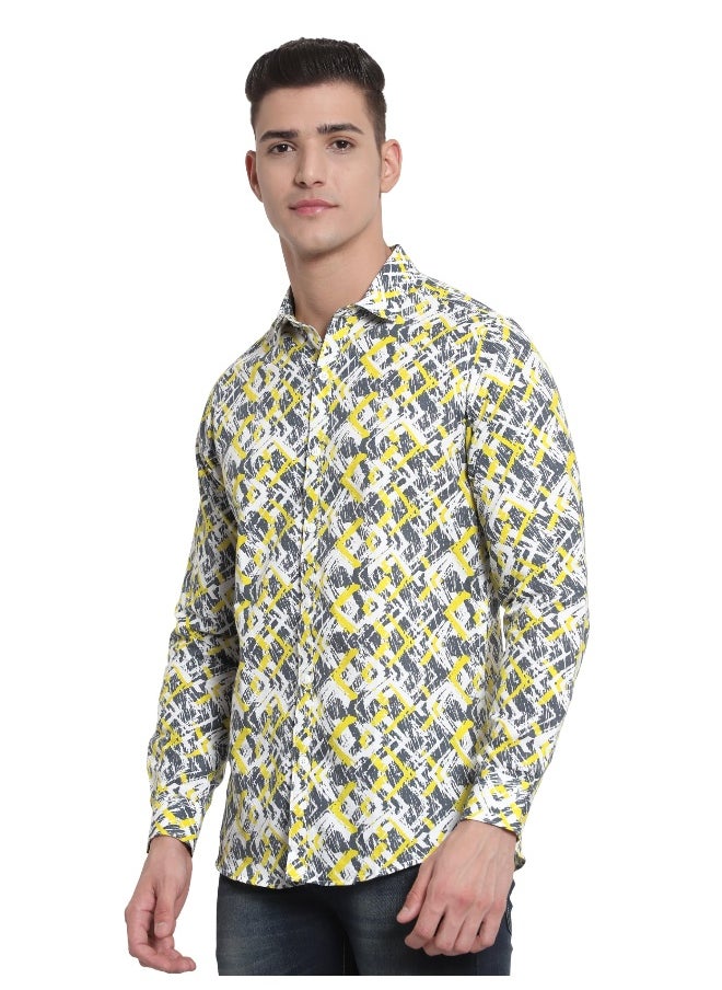 Beyoung Long Sleeve Yellow Abstract Printed Shirts for Men  - Image 3