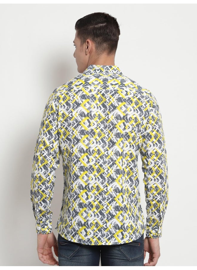 Beyoung Long Sleeve Yellow Abstract Printed Shirts for Men  - Image 4