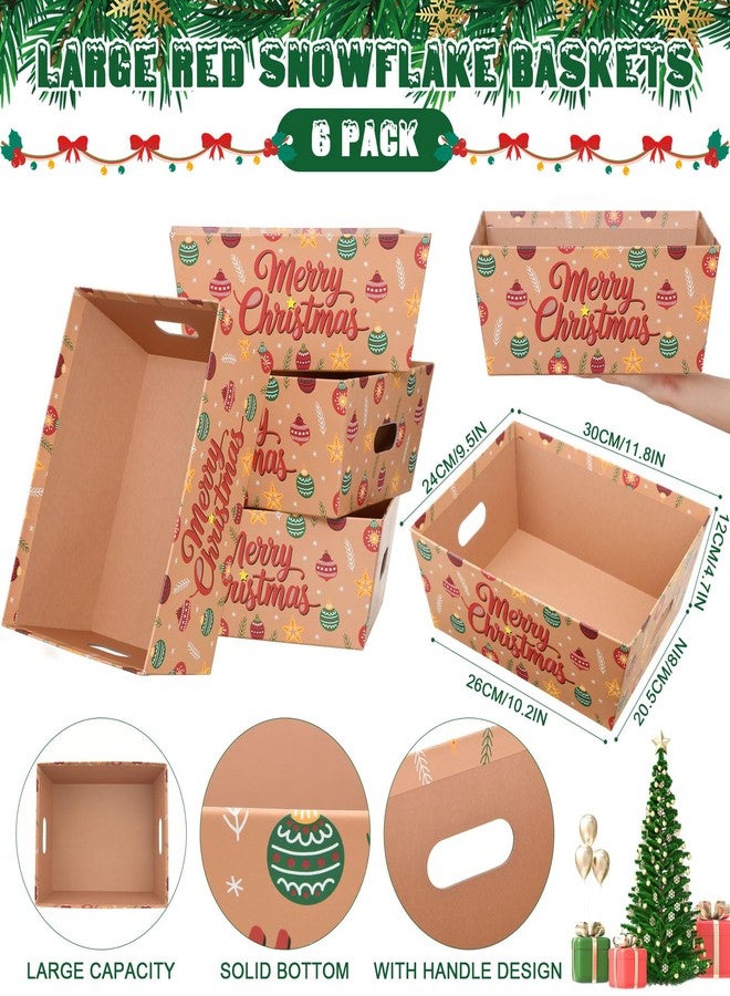 Cholemy 6 Sets, 12 x 10 Large Red Christmas Baskets, Empty Gift Baskets, DIY Cardboard Basket with Handles, Ideal for Christmas & Holiday Parties(Ball - Image 3