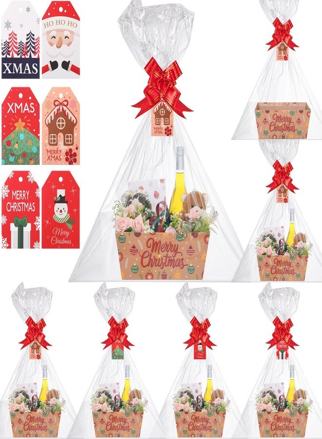 Cholemy 6 Sets, 12 x 10 Large Red Christmas Baskets, Empty Gift Baskets, DIY Cardboard Basket with Handles, Ideal for Christmas & Holiday Parties(Ball - Image 1