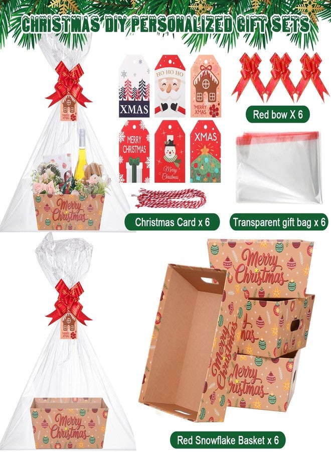 Cholemy 6 Sets, 12 x 10 Large Red Christmas Baskets, Empty Gift Baskets, DIY Cardboard Basket with Handles, Ideal for Christmas & Holiday Parties(Ball - Image 2