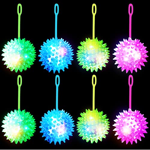 Civaner 8 Pcs Light up Ball LED Spiky Bouncy Balls Bulk Rubber Fidget Sensory Toy Glow in The Dark Light up Party Favors - Image 1