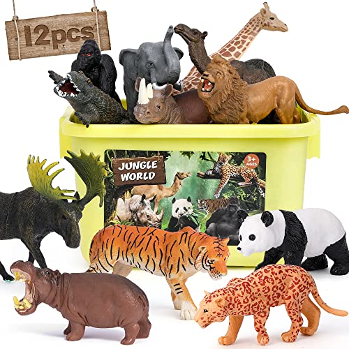 FRUSE Safari Animals Figures Toys, 12PCS Wild Zoo Figurines, Realistic African Jungle Playset With Panda, Lion, Elephant, Educational Learning Toys for Toddlers Kids 3-5 - Image 1