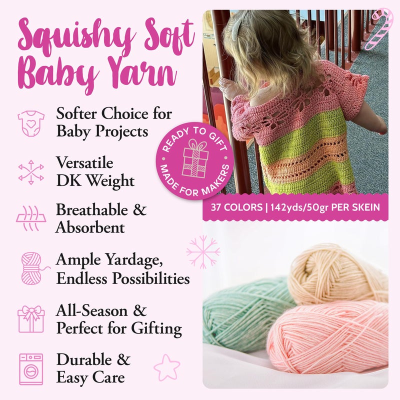 KnitPal Cotton to The Core Cotton Yarn for Crocheting, 6-Pack (852 Yds / 300G), Free Patterns, Beginners Friendly - Soft Baby Yarn for Knitting - 3 DK Light Worsted Weight - Blush Pink - Image 2