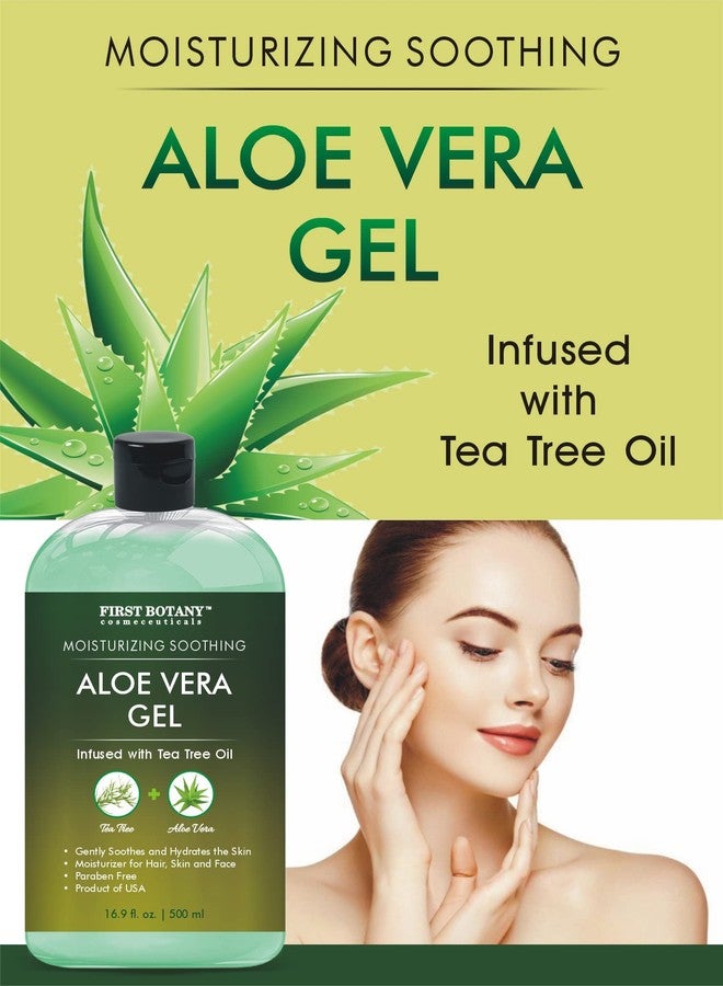 First Botany, Aloe Vera Gel from 100 Percent Pure Aloe Infused with Tea Tree Oil - Natural Raw Moisturizer for Hand Sanitizing Gel, Skin Care, Hair Care, Sunburn, Acne & Eczema -16.9 fl oz | 500 ml - Image 2
