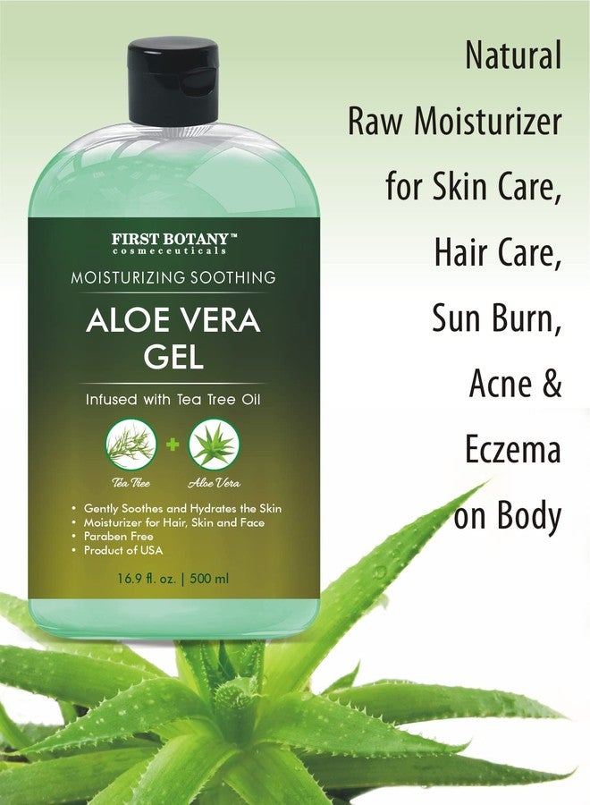 First Botany, Aloe Vera Gel from 100 Percent Pure Aloe Infused with Tea Tree Oil - Natural Raw Moisturizer for Hand Sanitizing Gel, Skin Care, Hair Care, Sunburn, Acne & Eczema -16.9 fl oz | 500 ml - Image 3