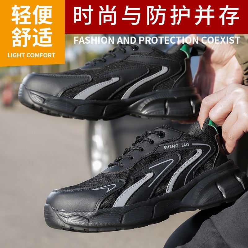 Men's Safety Shoes Steel Toe Puncture Resistant Breathable Flyknit Work Shoes - Image 5