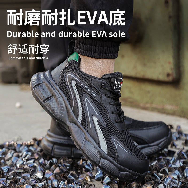 Men's Safety Shoes Steel Toe Puncture Resistant Breathable Flyknit Work Shoes - Image 3