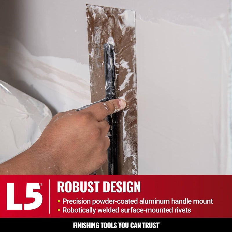 Level-5 12" x 4.75" 0.7 MM Flat Drywall Trowel | Triple-Hardened Stainless Steel, High-Impact Handle | Sheetrock Gyprock Wall-Board Plasterboard | 4-961 - Image 3
