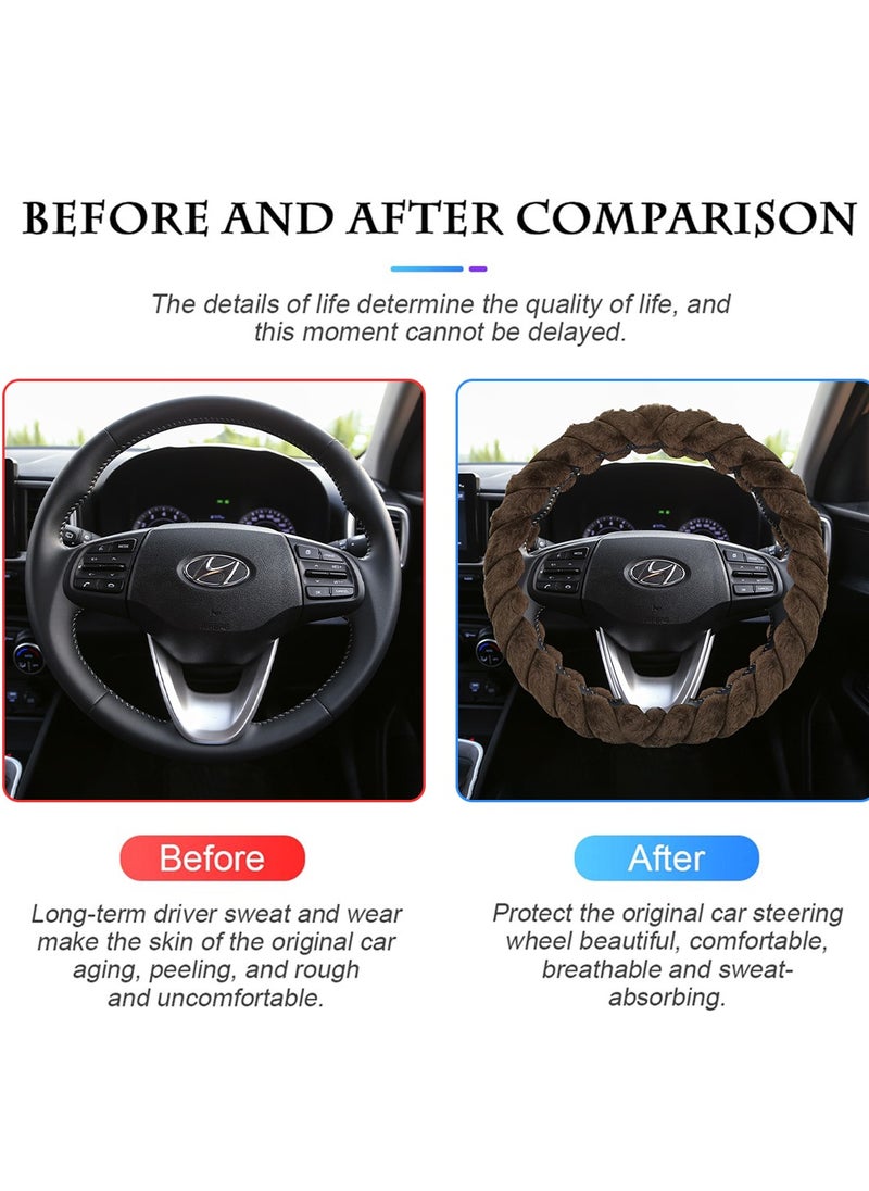Agc - AGC Steering Wheel Cover for Cars, SUVs, and Trucks – Anti-Slip, Heat-Resistant, Soft Fabric, All-Season Protection for Round Steering Wheels 38cm ST-10184 Brown - Image 1