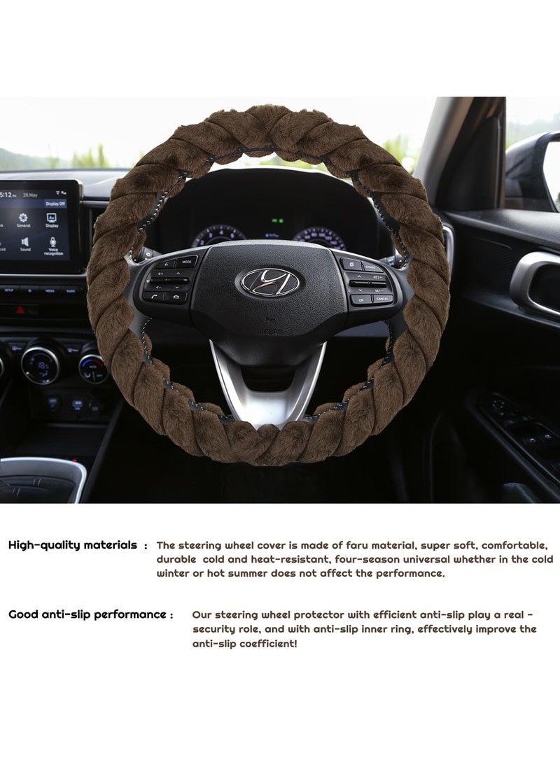 Agc - AGC Steering Wheel Cover for Cars, SUVs, and Trucks – Anti-Slip, Heat-Resistant, Soft Fabric, All-Season Protection for Round Steering Wheels 38cm ST-10184 Brown - Image 1