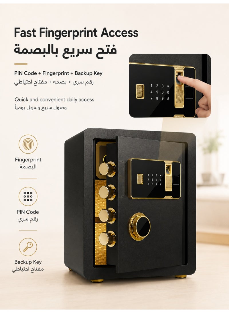 VINNYSEN خزنة إلكترونية 45×38×33 سم، خزنة أمان بالبصمة مع لوحة أرقام رقمية ورمز سري ومفتاح طوارئ، خزنة سوداء للمنزل والمكتب لحفظ المجوهرات والنقود وجواز السفر والمستندات والمقتنيات - Image 3