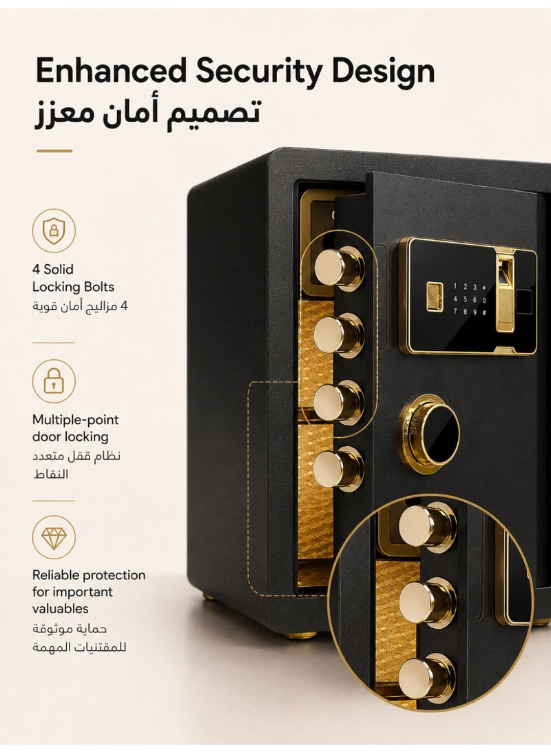 VINNYSEN خزنة إلكترونية 45×38×33 سم، خزنة أمان بالبصمة مع لوحة أرقام رقمية ورمز سري ومفتاح طوارئ، خزنة سوداء للمنزل والمكتب لحفظ المجوهرات والنقود وجواز السفر والمستندات والمقتنيات - Image 5