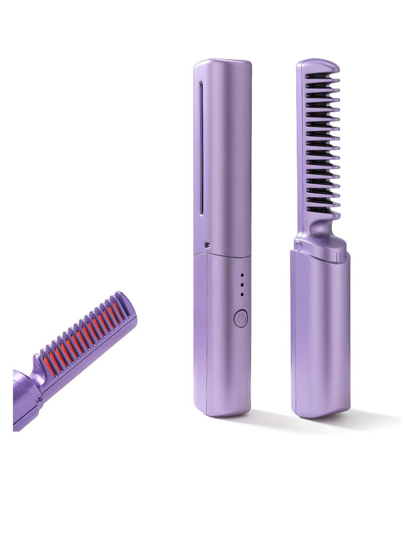 Mini Hair Straightening Comb, USB Rechargeable Negative Ion Hair Straightening Brush, Anti Scald Ceramic Hair Care Brush, Wet and Dry Curly Hair Straightening Brush for Men and Women - Image 1