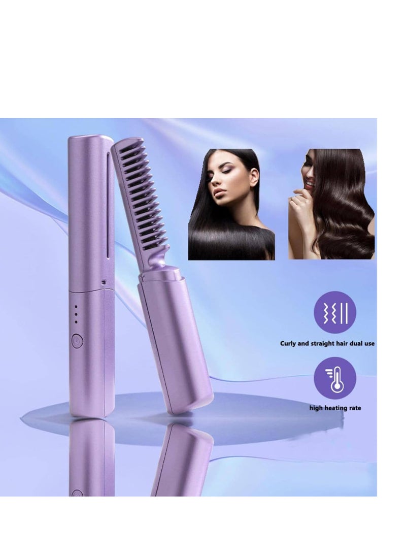 Mini Hair Straightening Comb, USB Rechargeable Negative Ion Hair Straightening Brush, Anti Scald Ceramic Hair Care Brush, Wet and Dry Curly Hair Straightening Brush for Men and Women - Image 3
