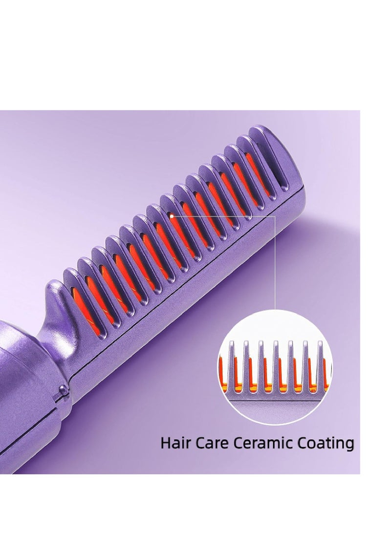 Mini Hair Straightening Comb, USB Rechargeable Negative Ion Hair Straightening Brush, Anti Scald Ceramic Hair Care Brush, Wet and Dry Curly Hair Straightening Brush for Men and Women - Image 5