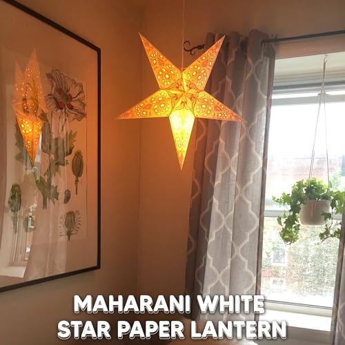 GalaxyArts Paper Star Lantern, 24 Inch Maharani White 3D 5-Point Light-Up Hanging Lamp, Handcrafted Hollow Decoration for Christmas, Weddings, Holidays, Birthday, Indoor Outdoor Party Home Décor - Image 4