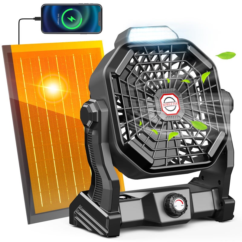 Rechargeable Solar Powered Fan30Hours Working Solar Camping Fans Led Lantern8inch Portable Fan with 7W Solar Panel Battery Operated Powered Outdoor Tent Fans for Camping Essentials Accessories