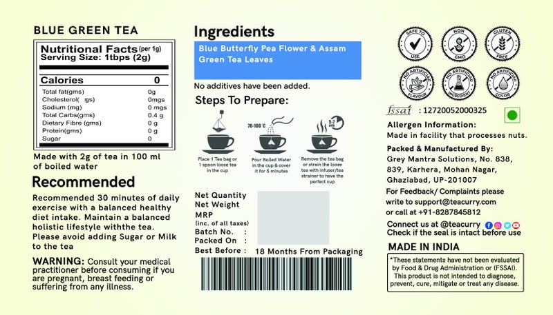 TEACURRY Blue Pea Flower Green Tea - 50 Gms Loose Tea + Infuser of Blue Pea Green Tea | Helps with Weight Loss, Skin Glow, Hair Care, Brain Health | Butterfly Pea Green Tea - Image 5