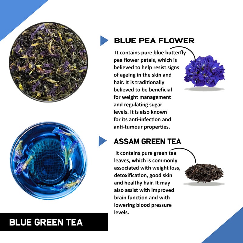 TEACURRY Blue Pea Flower Green Tea - 50 Gms Loose Tea + Infuser of Blue Pea Green Tea | Helps with Weight Loss, Skin Glow, Hair Care, Brain Health | Butterfly Pea Green Tea - Image 2