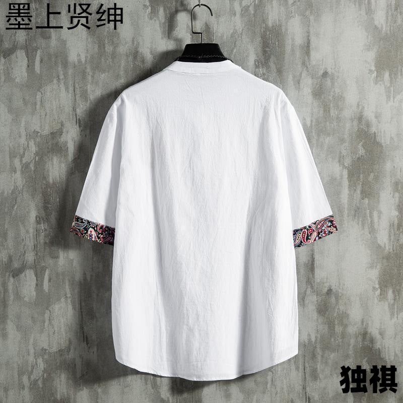 Summer Chinese Style Embroidered Short-Sleeved T-Shirt Men'S 2023 New Arrival Plus Size Chubby Chaozhou Brand Loose Cotton Linen Top - Image 4