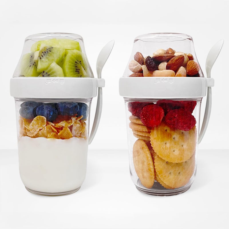 Felli On the Go Yogurt Parfait Snack Cup 12 oz with Spoon Lid 100 Leak Proof Granola Holder for To Go Breakfast Cereal Fruit Overnight Oats Container Reusable Travel Hiking Camping 2 White