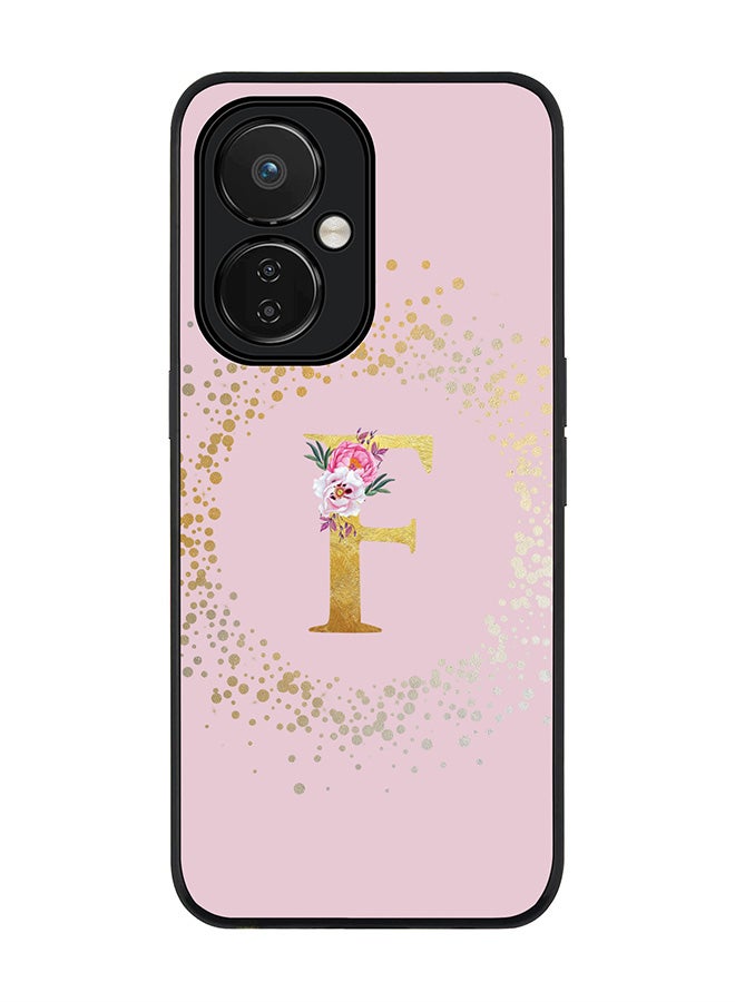 Stylizedd Rugged Black edge case for Nord CE 3 Lite Slim fit Soft Case Flexible Rubber Edges Anti Drop TPU Gel Thin Cover - Custom Monogram Initial Letter Floral Pattern Alphabet - F - Pink - Image 1