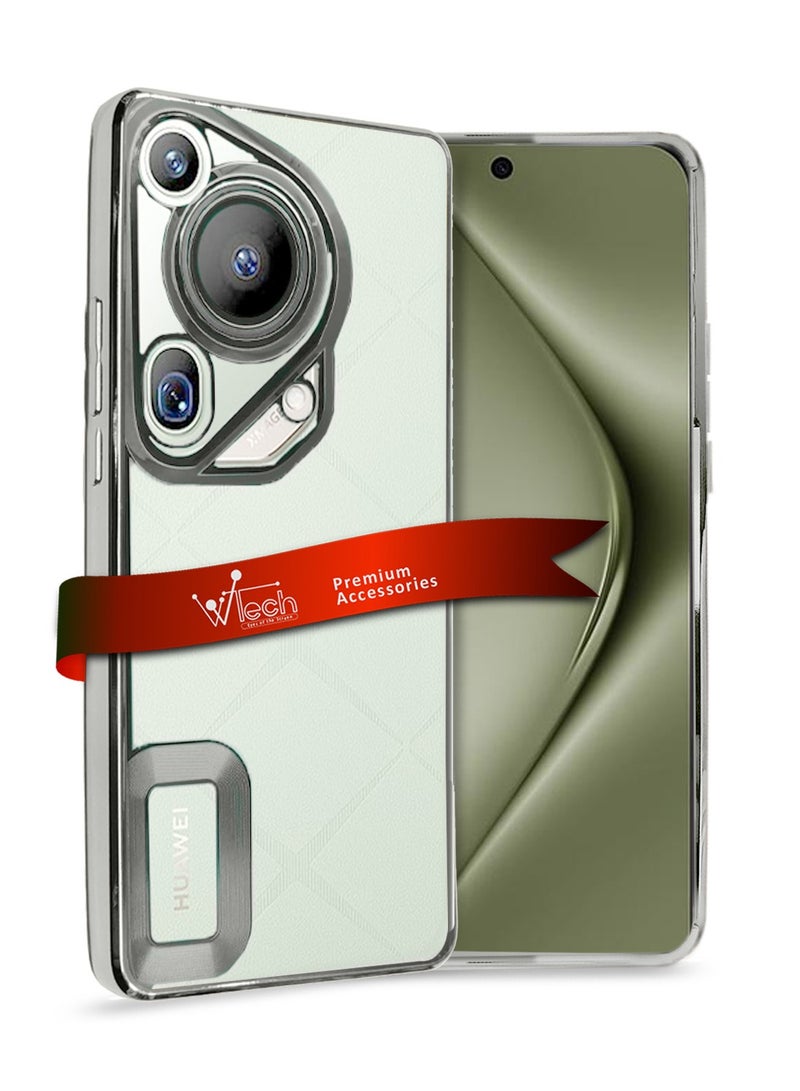 دبليو تيك غطاء حماية لهاتف هواوي بورا 70 الترا 5 جي 2024 من البولي يوريثان الفاخر ذو الشفاه المرتفعة وفتحة الكاميرا باللون الفضي - Image 1