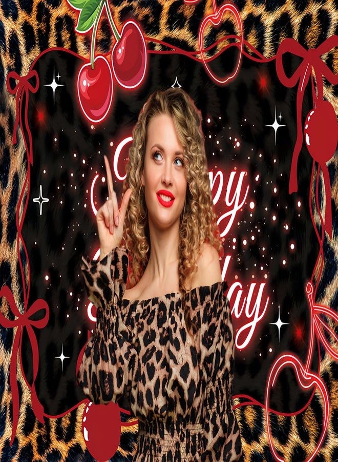 INRUI Red Cheetah Print Photography Backdrop Y2K Cherry Leopard Bow Lips Fashion Glitter Woman Birthday Party Decorations Banner (6x4FT) - Image 2