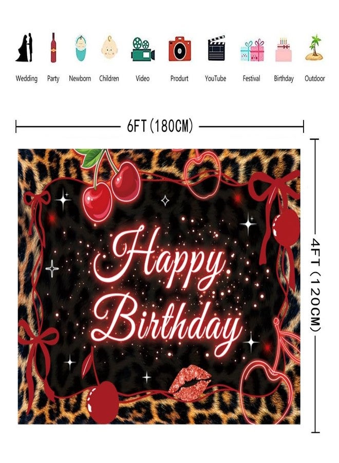 INRUI Red Cheetah Print Photography Backdrop Y2K Cherry Leopard Bow Lips Fashion Glitter Woman Birthday Party Decorations Banner (6x4FT) - Image 4