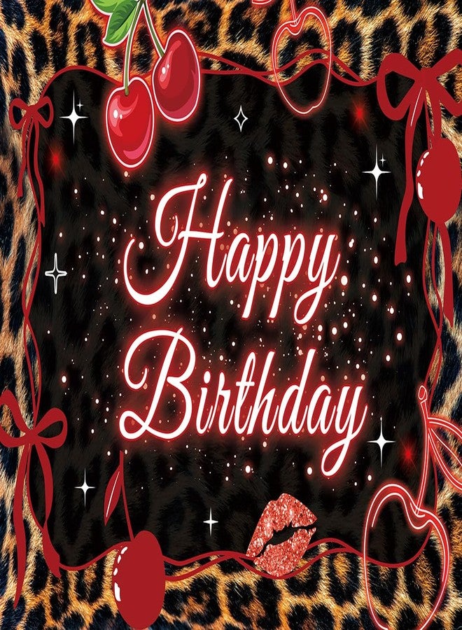 INRUI Red Cheetah Print Photography Backdrop Y2K Cherry Leopard Bow Lips Fashion Glitter Woman Birthday Party Decorations Banner (6x4FT) - Image 5