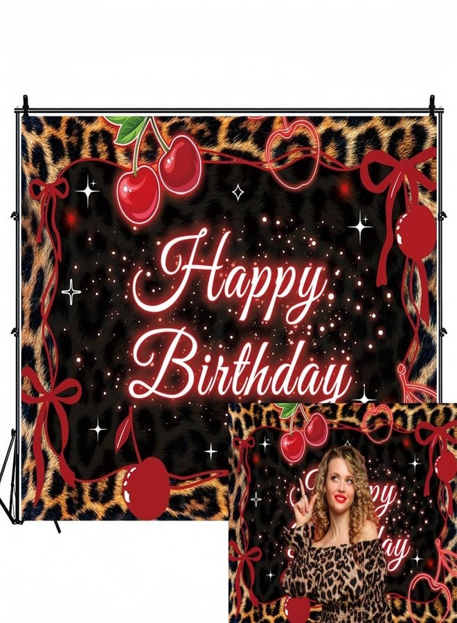 INRUI Red Cheetah Print Photography Backdrop Y2K Cherry Leopard Bow Lips Fashion Glitter Woman Birthday Party Decorations Banner (6x4FT) - Image 1