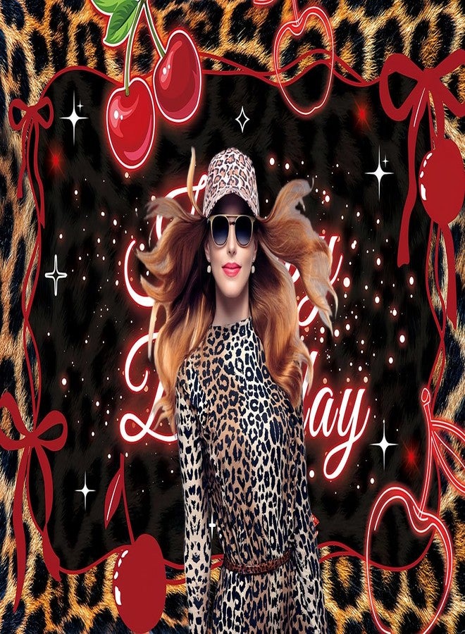 INRUI Red Cheetah Print Photography Backdrop Y2K Cherry Leopard Bow Lips Fashion Glitter Woman Birthday Party Decorations Banner (6x4FT) - Image 3
