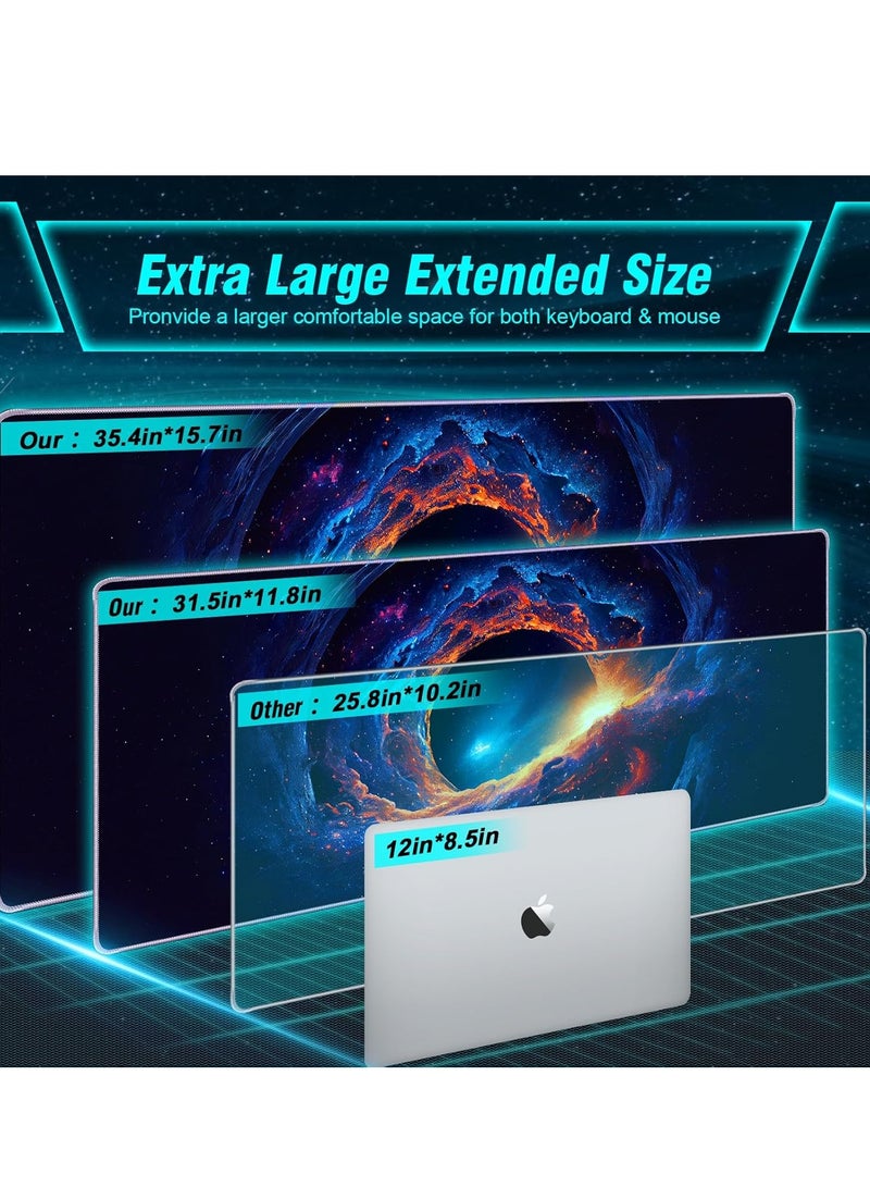 Large Gaming Mouse Pad, 35.4x15.7in Nebula Style Gaming Mousepad, Professional Non-Slip Rubber Base Big Mouse Pad, Mouse Pad XXXL for Gaming & Office & Home, Full Desk Mouse Pad  - Image 5