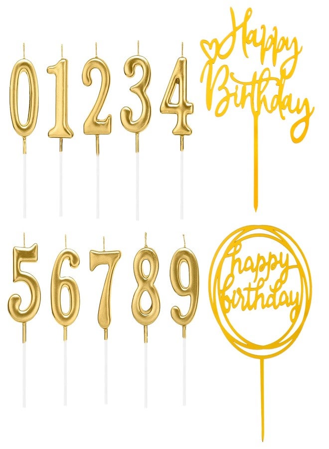 Chanseen Gold Number Candles 0-9 with 2 Happy Birthday Cake Toppers for Birthday Cake - Birthday Candles 0 1 2 3 4 5 6 7 8 9 for Party Celebration Decoration - Image 1