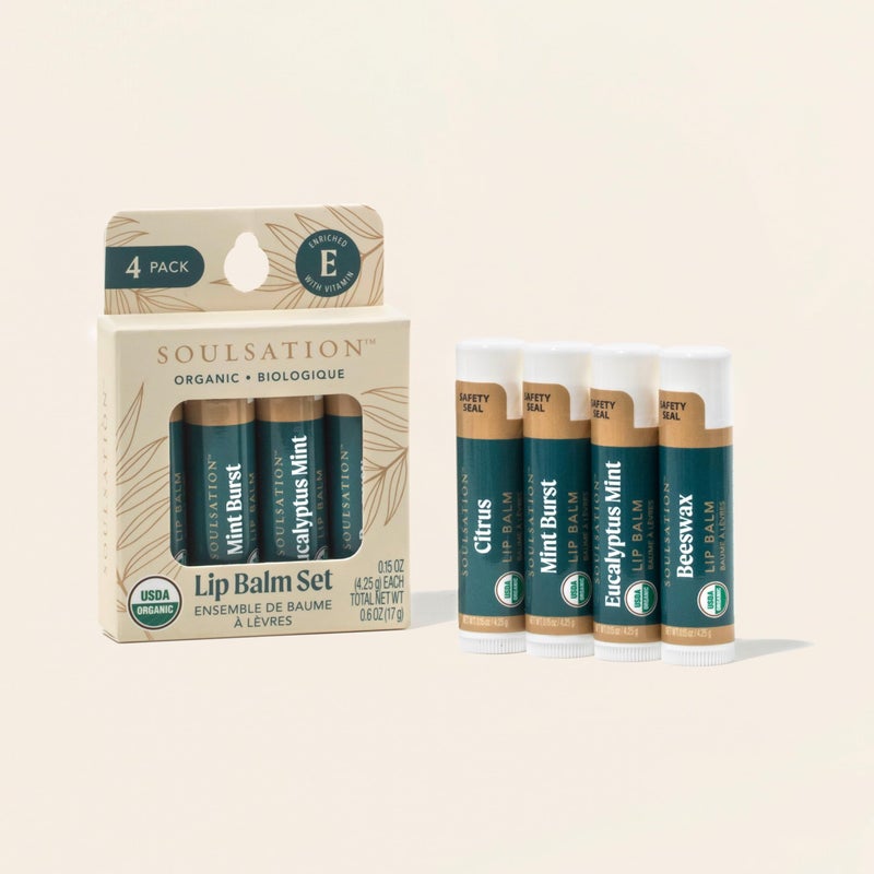 Soulsation Organic Lip Balm Set, 4 Flavors - Moisturizing for Cracked & Dry Lips - Image 2