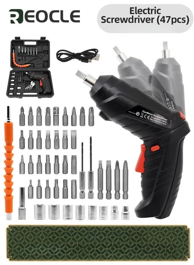 Electric Screwdriver Set 47-in-1 Cordless Drill Screwdriver Bits Set Rechargeable 3.6V Li-ion 3.5N·m Max Torque Electric Rotatable Drill Screwdriver for Home Improvement DIY Project