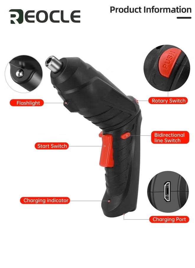 REOCLE Electric Screwdriver Set 47-in-1 Cordless Drill Screwdriver Bits Set Rechargeable 3.6V Li-ion 3.5N·m Max Torque Electric Rotatable Drill Screwdriver for Home Improvement DIY Project  - Image 3