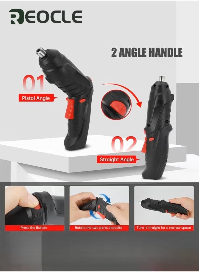 REOCLE Electric Screwdriver Set 47-in-1 Cordless Drill Screwdriver Bits Set Rechargeable 3.6V Li-ion 3.5N·m Max Torque Electric Rotatable Drill Screwdriver for Home Improvement DIY Project  - Image 4