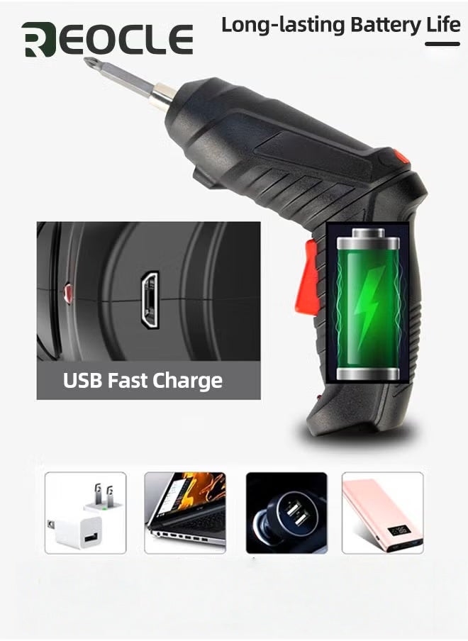 REOCLE Electric Screwdriver Set 47-in-1 Cordless Drill Screwdriver Bits Set Rechargeable 3.6V Li-ion 3.5N·m Max Torque Electric Rotatable Drill Screwdriver for Home Improvement DIY Project  - Image 5