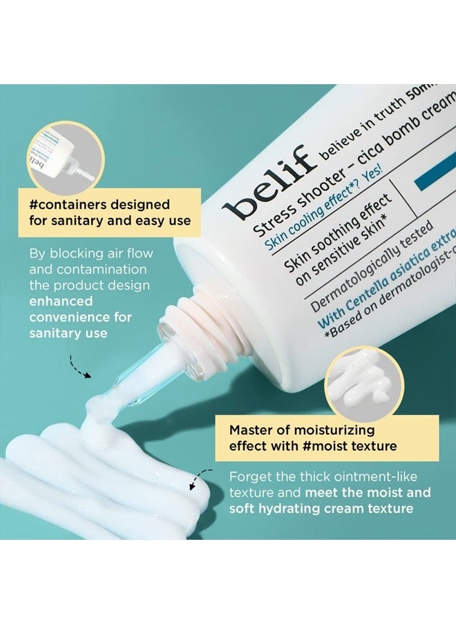 belif - BELIF Stress Shooter AQUA BOMB Daily Facial Cica FACE CREAM Cooling 1.68 Oz 50ml - Image 1