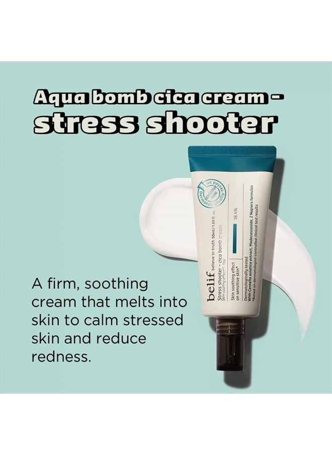 belif - BELIF Stress Shooter AQUA BOMB Daily Facial Cica FACE CREAM Cooling 1.68 Oz 50ml - Image 1