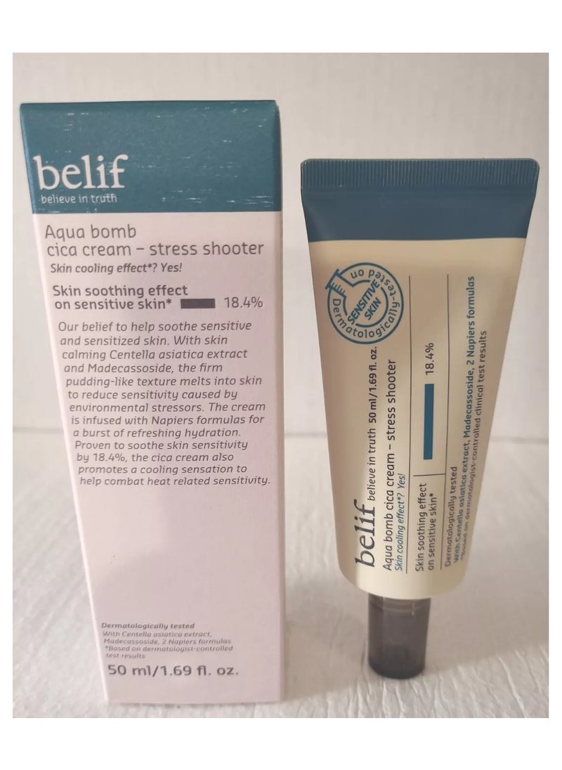belif - BELIF Stress Shooter AQUA BOMB Daily Facial Cica FACE CREAM Cooling 1.68 Oz 50ml - Image 1