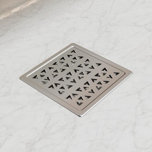 InArt Matrix Exclusive 5x5 Inch Square Floor Drain Jali | 304-Grade Stainless Steel Bathroom Drainer with Anti-Cockroach Trap, Collar & Cover | Silver - 5 Year Warranty - Image 1