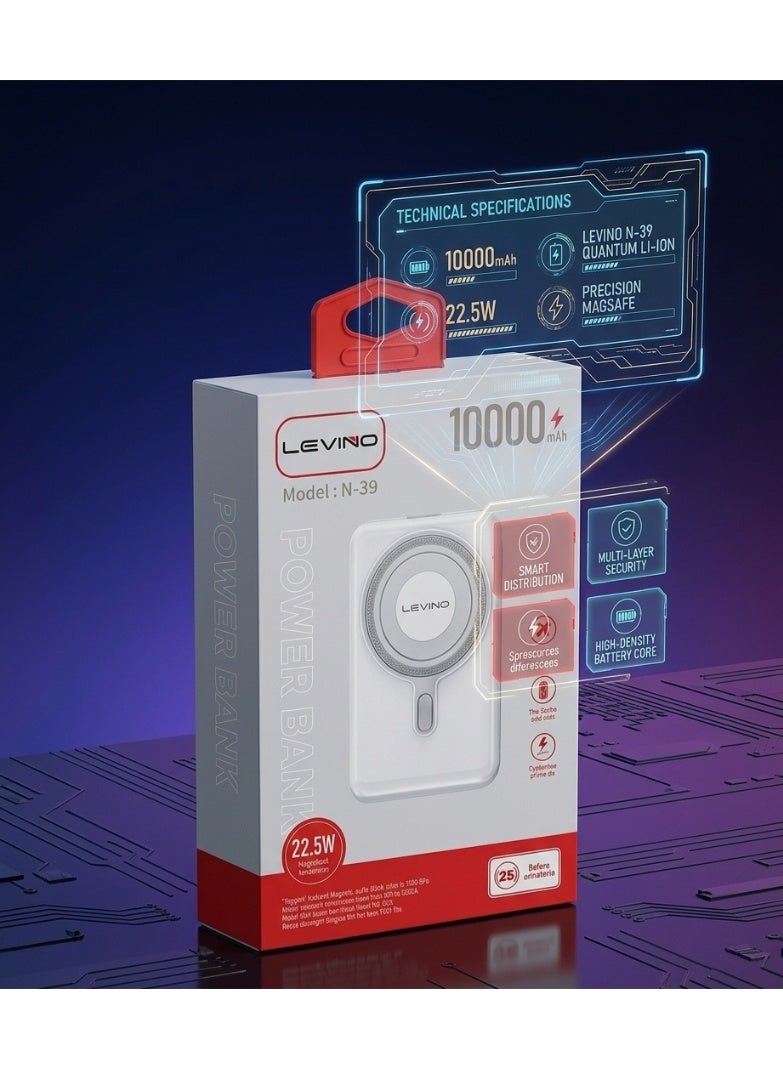 Levino N-39 Portable Power Bank - 10000mAh, 22.5W PD Fast Charge, Magnetic Wireless - Image 2