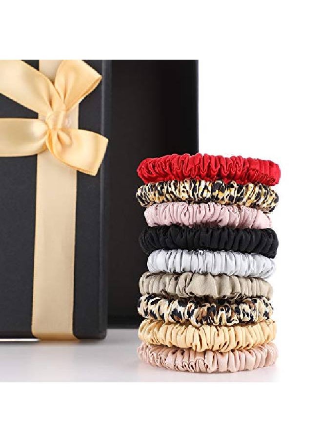 Chuangdi 9 Pieces Silk Hair Ties Silk Hair Scrunchies Skinny Silk Scrunchies Pure Silk Ponytail Holder Silk Hair Accessories For Women Girls (Bright Colorselegant Style)  - Image 1