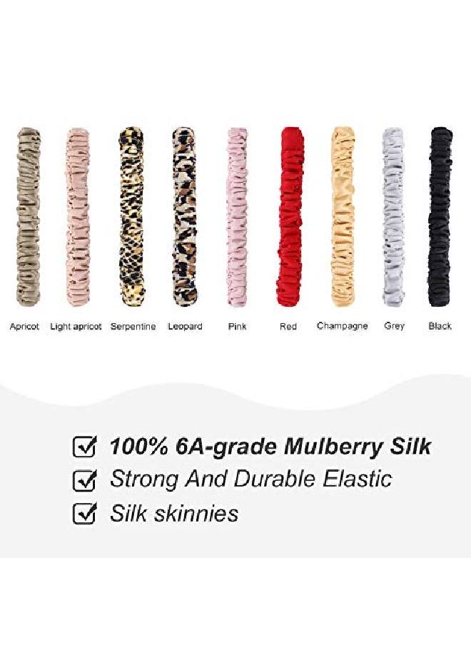 Chuangdi 9 Pieces Silk Hair Ties Silk Hair Scrunchies Skinny Silk Scrunchies Pure Silk Ponytail Holder Silk Hair Accessories For Women Girls (Bright Colorselegant Style)  - Image 3