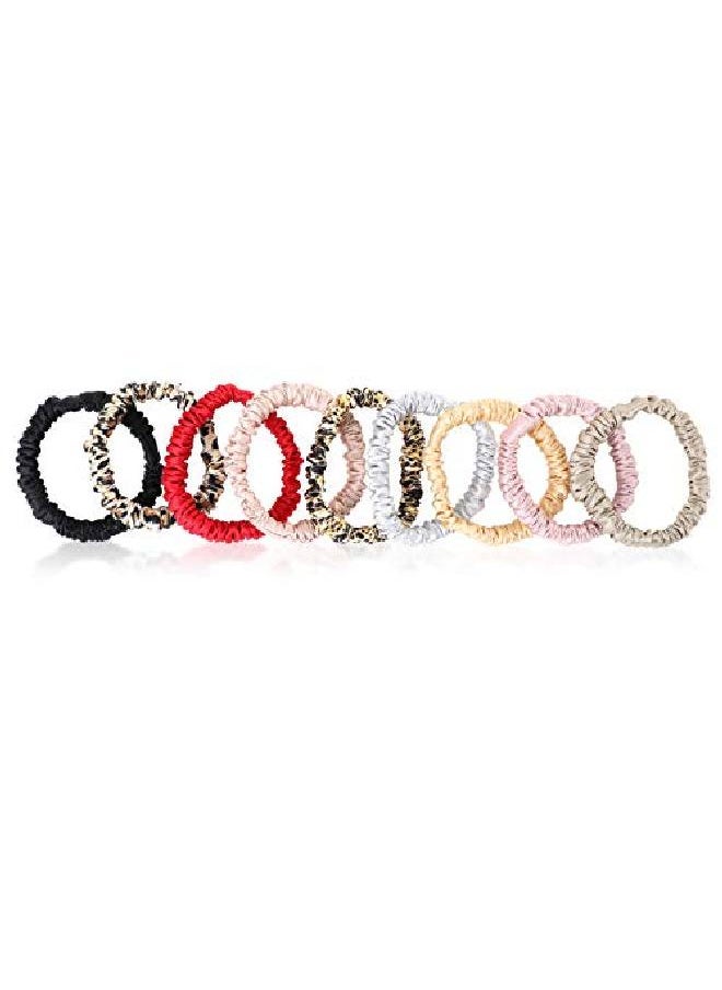 Chuangdi 9 Pieces Silk Hair Ties Silk Hair Scrunchies Skinny Silk Scrunchies Pure Silk Ponytail Holder Silk Hair Accessories For Women Girls (Bright Colorselegant Style)  - Image 5
