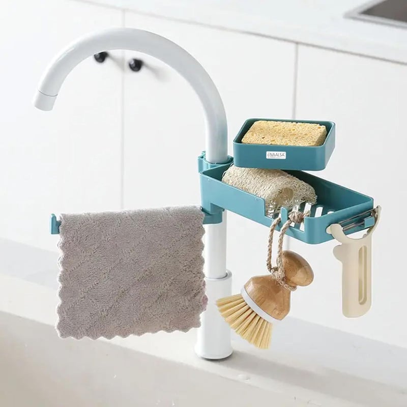 NAALSA NAALSA Guard Sink Organizer 2 Section with 1 Kitchen Towel Holder Kitchen Sink Faucet Sponge Holder Caddy Organizer Over ABS Plastic Heavy Duty Rack for scrubbers soap Bathroom - Image 1